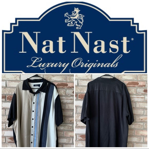Nat Nast Other - XXL Nat Nast 100% Silk Blue/Beige SS Shirt